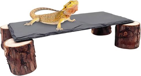 Bearded Dragon Basking Platform, Slate Rocks for Reptiles with Wooden Pile, Leopard Gecko Hides and Caves, Reptile Tank Accessories for Bearded Dragons, Geckos, Ball Pythons, Tortoise (Black, Large) in Saudi Arabia