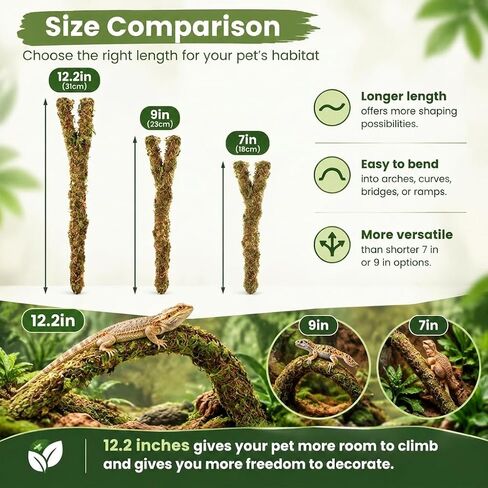 12.2 Inch Moss Vine for Hermit Crabs and Snails, Simulation Moss Rope Climbing Toy, Adjustable Terrarium Decor for Hermit Crab Habitat, Also for Leopard Gecko, Lizards, Frogs, and Small Snakes in Kuwait