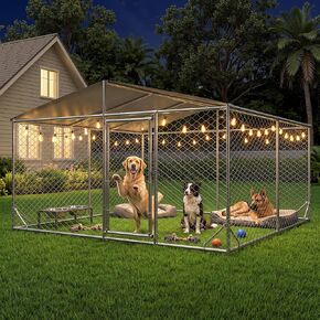 AOXUN 10×10FT Large Outdoor Dog Kennel with Metal Door, Waterproof Roof and Secure Lock for Medium Large Dogs, All Weather Resistant Heavy Duty Outdoor Dog Kennel for Yard, Balcony & Farm in Kuwait
