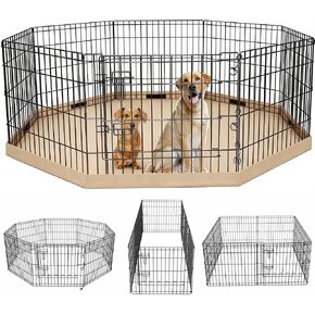 PETIME Foldable Metal Dog Exercise Pen/Pet Puppy Playpen Kennels Yard Fence Indoor/Outdoor 8 Panel 24" W x 24" H with Bottom Pad (with Bottom pad, 8 Panels 24" H) in Kuwait