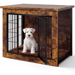 Greesum 3-in-1 Wooden Dog Crate Furniture, Side Table & Kennel with Cushion in Kuwait