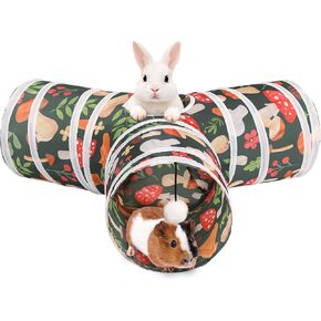 HERCOCCI Rabbit Toys, Bunny Tunnels & Tubes, Collapsible 3 Way Rabbit Hideout Tunnel with Chew Toys for Bunny Guinea Pig Ferret Kitten in Saudi Arabia