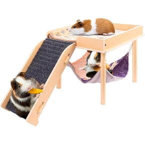 BESNEW Enlarged Guinea Pig Hammock with Wooden Stand,Small Animal Hanging Bed Large Platform for Guinea Pigs Bunny Ferret Hamster Hiding Sleeping 13L x 13W x 11H in in Kuwait