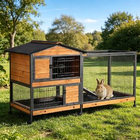 Bunny Cage Indoor and Outdoor Rabbit Hutch with Casters Waterproof Roof, Pull Out Tray from Back and Front 61.2" L x 22.6" W x 33.5" H in Kuwait