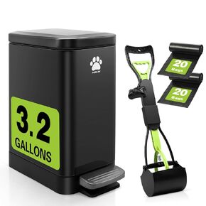 Dog Poop Trash Can with Scooper, 12L Outdoor Metal Waste Bin for Yard in Kuwait