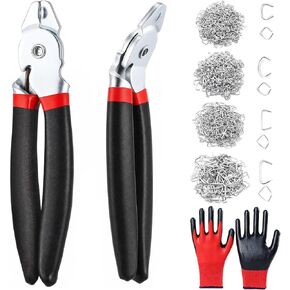 400 Pcs Hog Rings with 2 Hog Ring Pliers Kit, Straight & 45° Bent Pliers, 1", 3/4", 1/2", 3/8" Galvanized Hog Rings with Gloves for Animal Cages, Upholstery, Fencing, Ropes, Bags & DIY Repairs（Black） in Saudi Arabia
