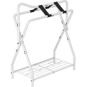 Queension Horse Saddle Rack for English Saddle, Foldable Saddle Stand with Bottom Storage for Horse Tack, Saddle Pad Rack for Horse Stable Equipment, Western Saddles, Black in Kuwait