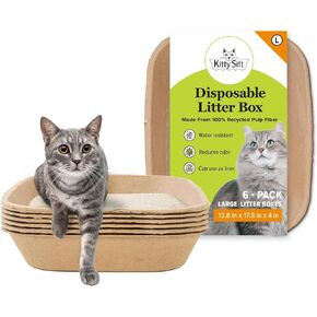 Kitty Sift Disposable Cat Litter Box Large, 6 Count, Durable Portable for Travel and Home, Eco-Friendly Disposable Litter Box Controls Odor in Kuwait