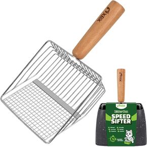 XBX Cat Litter Scoop with Holder, Heavy Duty Litter Sifter, Stainless Steel Litter Shovel, Litter Scooper with Beech Wood Grip and Washable Stand, Perfect for Cat Litter Box Cleaning in Kuwait