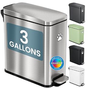 iTouchless 3 Gallon Cat Litter Waste Bin with AbsorbX Odor Filter, Use Any Bag, No Special Refills, Pet Waste Receptacle, Step Pedal Soft Close Metal Garbage Bin, Litter Box Sidekick, Stainless Steel in Saudi Arabia