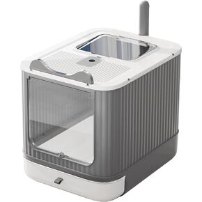 Covered Cat Litter Box with Lid for Kitten to Medium, Grey-White in Saudi Arabia