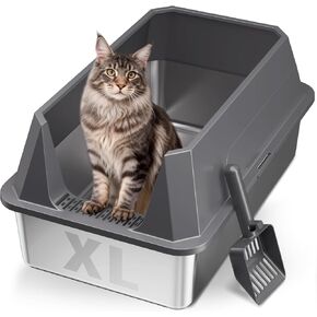 XL Enclosed Stainless Steel Litter Box with Lid, Light Gray in Saudi Arabia