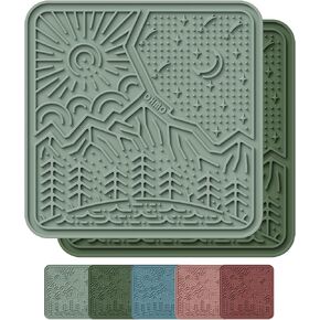 OHMO Lick Mat for Dogs and Cats Large(2 Pack) Nature Design Easy to Clean Pet Slow Feeder with Suction Cups, for Anxiety Relief and Boredom Reduction(Olive+Sage Green) in Kuwait