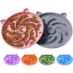 2Pcs Silicone Slow Feeder Cat Bowl,Puzzle Feeder,Interactive Toys,Slow Feeding cat Bowl Suitable for All Dry and Wet Foods,Easy to Clean Silicone Bowls(Blue and Green) in Kuwait