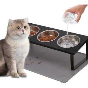 Upgraded Elevated Cat Bowls with Food Mat,15°Tilted Stand Anti Vomiting Raised Cat Dishes for Food and Water,2 Stainless Steel Bowls for Cats and Puppy in Kuwait