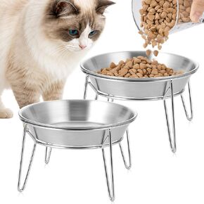 WROSWT Elevated Cat Bowls, 304 Stainless Steel Raised Cat Dishes, Extra Wide Shallow Cat Bowl for Whisker Fatigue Relief & Flat-Faced Breeds, Anti-Vomiting Kitten Feeder with Detachable Stands, 2 Set in Saudi Arabia