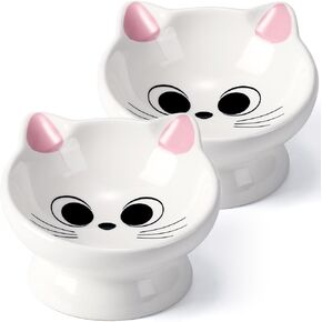 Raised Cat Food Bowl Ceramic 15° Tilted Cat Food Bowls Protect Cat's Spine Anti Vomiting Backflow Prevention Bowls for Adult Kitty, Kitten, and Small Dogs, Pink in Kuwait