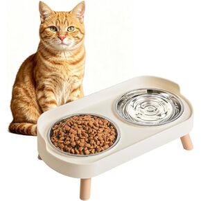 LoeJan Elevated Cat Bowls Set - Raised Cat Food and Water Bowl Set with Non Slip Stand - Pet Feeding Station with 2 Stainless Steel Bowls with Splash Proof Guard in Saudi Arabia