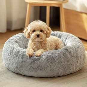 JOLLYVOGUE Calming Dog Bed for Small Dogs - 23 inches Donut Washable Small Dog Bed for Kittens & Puppies, Anti-Slip Round Fluffy Plush Faux Fur Cat Beds (Fits up to 25 lbs Pets, Dark Pink) in Saudi Arabia