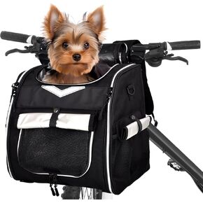 Dog Bike Basket, Foldable Pet Bike Carrier Backpack with Safety Strap, Waterproof Pet Bike Basket Suitable for Small Cats Kitten Puppy Dogs （New Black） in Kuwait
