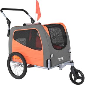 VEVOR Dog Bike Trailer, Supports up to 66/88/100 lbs, 2-in-1 Pet Stroller Cart Bicycle Carrier, Easy Folding Cart Frame with Quick Release Wheels, Universal Bicycle Coupler, Reflectors, Flag in Saudi Arabia