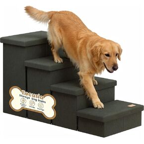 4-Step Wide Dog Stairs with Hidden Storage 23" H, Non-Slip Dog Steps for High Bed Couch Car, Jiont-Friendly Pet Stairs Ramp for Small/Medium/Large Old Dogs Cats Up to 220lbs, Beige&Coffee Lid in Kuwait