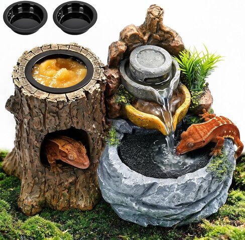3-in-1 Reptile Water Fountain 550ML with Food Dish & Hideout in Kuwait