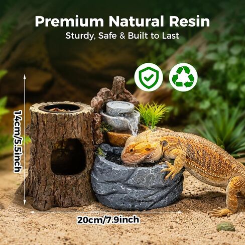 3-in-1 Reptile Water Fountain 550ML with Food Dish & Hideout in Kuwait