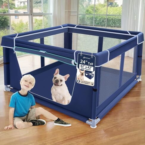 XVISHX 42x42 Inches Puppy Playpen with Gate, Dog Playpen for Puppies or Small Dogs, DogFence Pet Playpen for Indoor & Outdoor, Sturdy Safety DogPen with Thickened Fabric, High-Strength Nylon Wire Mesh in Kuwait
