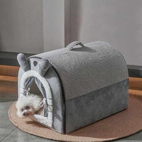Small Dog House Indoor, Cat House with Door Curtain Design,Grey Puppy House in Saudi Arabia