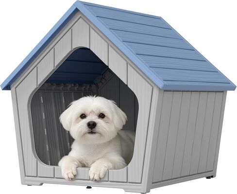 Bifanuo Dog House Outdoor Indoor for Small Dogs - Plastic Pet Shelter, Easy-Assemble & Weather-Resistant for Living Room, Balcony (Grey, 18" L x 22.4" W x 22.2" H) in Saudi Arabia