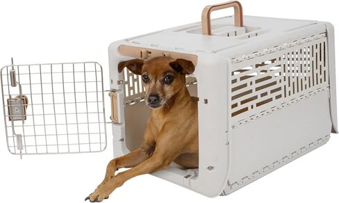 SportPet Designs Collapsible Medium Pet Travel Carrier (Tan), Hard-Sided Kennel for Medium Dogs, Puppies, Cats, Kittens, Animals up to 50lbs, Washable Home & Outdoor Pet Crate, 30.6"L x 22"W x 23.25"H in Saudi Arabia
