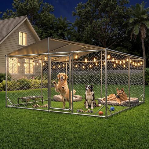 AOXUN 10×10FT Large Outdoor Dog Kennel with Metal Door, Waterproof Roof and Secure Lock for Medium Large Dogs, All Weather Resistant Heavy Duty Outdoor Dog Kennel for Yard, Balcony & Farm in Kuwait