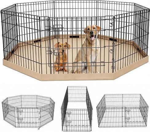 PETIME Foldable Metal Dog Exercise Pen/Pet Puppy Playpen Kennels Yard Fence Indoor/Outdoor 8 Panel 24" W x 24" H with Bottom Pad (with Bottom pad, 8 Panels 24" H) in Kuwait