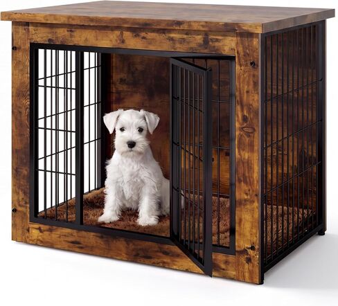 Greesum 3-in-1 Wooden Dog Crate Furniture, Side Table & Kennel with Cushion in Kuwait