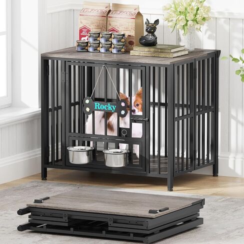 Easycom Foldable Dog Crate Furniture for Large Dogs, Rustic Brown (DC108) in Saudi Arabia