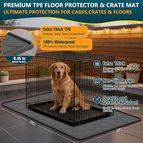 60"×37" Extra Large Mat for Under Dog Crate with Raised Edge, Waterproof Leakproof Easy Clean Non Slip Floor Protector, Reusable Washable Kennel Mat for Large Dogs in Saudi Arabia