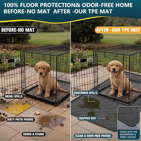 60"×37" Extra Large Mat for Under Dog Crate with Raised Edge, Waterproof Leakproof Easy Clean Non Slip Floor Protector, Reusable Washable Kennel Mat for Large Dogs in Saudi Arabia