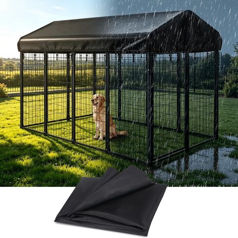 PawGiant 8x4ft استبدال غطاء بيت الكلب في الهواء الطلق، 600D مقاوم للماء للأشعة فوق البنفسجية قماش أكسفورد لضميمة بيت الكلب مع أربطة مقاومة للرياح في الخارج، متوسط in Kuwait