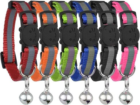 Reflective Cat Collar with Bell, Set of 6, Solid & Safe Collars for Cats, Nylon, Mixed Colors, Pet Collar, Breakaway Cat Collar in Kuwait