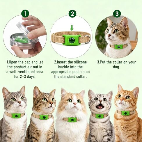 Natural Cat Tag for Flea & Tick Prevention, 1Pcs with 3Refill,Green in Kuwait