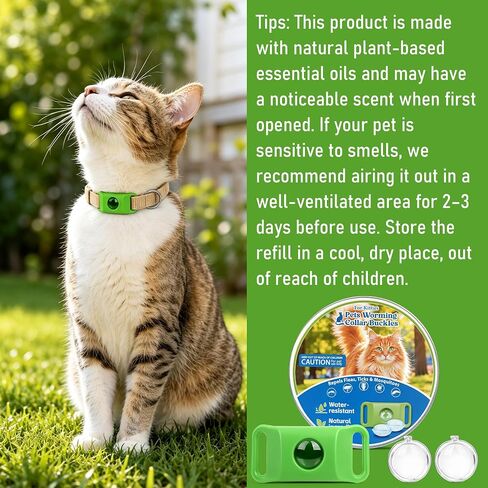 Natural Cat Tag for Flea & Tick Prevention, 1Pcs with 3Refill,Green in Kuwait