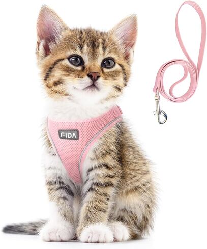 Fida Cat Harness and Leash Set for Walking Kitten and Puppy, Escape Proof Kitten Harness with Breathable Lightweight Soft Mesh, Adjustable Reflective Step-in Design. (XXXS, Pink) in Kuwait