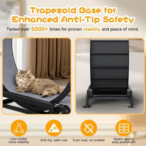 GTPLAYER Cat Wheels, 40" Diameter, Large Cat Exercise Wheel for Indoor Cats cat Treadmill Metal with Detachable Carpet & Teaser/Stickers, Ultra-Quiet Scroll Wheel with Latch, Stable, Black-Grey in Kuwait