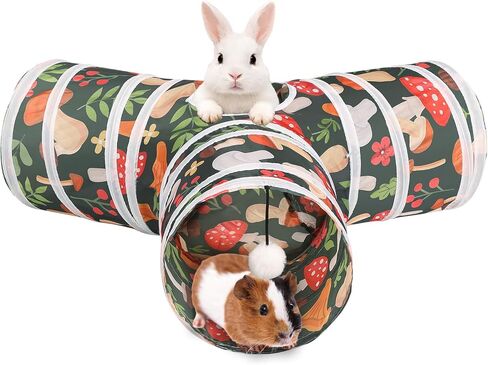 HERCOCCI Rabbit Toys, Bunny Tunnels & Tubes, Collapsible 3 Way Rabbit Hideout Tunnel with Chew Toys for Bunny Guinea Pig Ferret Kitten in Saudi Arabia