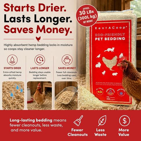 RentACoop Premium Hemp Bedding for Chickens, Rabbits, Horses - 300L (30lbs) in Kuwait