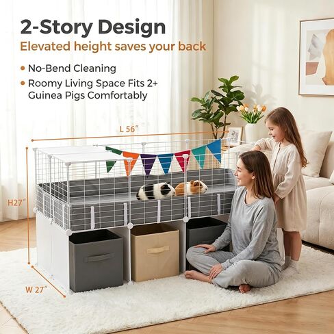2 Story C&C Cage for Guinea Pigs with Storage,Pee Pad & Liner (56x27x27in) in Kuwait