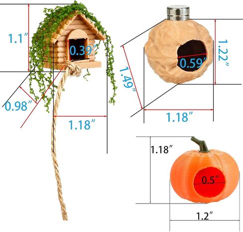 4 Pack Jumping Spider Enclosure Accessories Jumping Spider Hide with Pumpkin Walnut Spider Hide, Spider House with Climbing Rope Magnetic Spider Enclosure Decor for Spider Terrarium in Saudi Arabia
