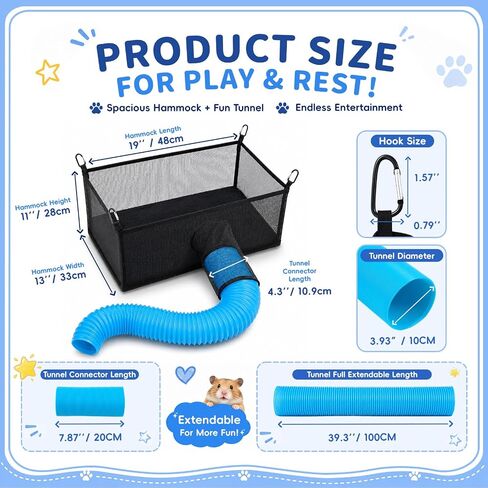 Mifoci Ferret Ball Hammock with 39in Tunnel, Black Hanging Hammock for Cage in Saudi Arabia