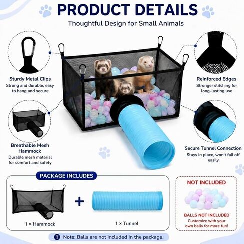Mifoci Ferret Ball Hammock with 39in Tunnel, Black Hanging Hammock for Cage in Saudi Arabia